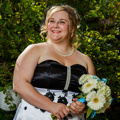 Tea Length Wedding Dress & Birdcage Veil